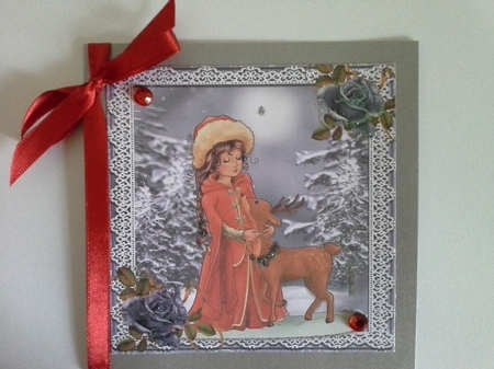 Pretty Girl With Deer 8x8 by Pam Ogilvy