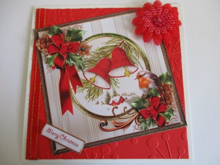 Robin redbreast and holly 7x7 card with decoupage by Pam Ogilvy