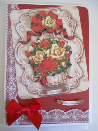 Vintage Basket with Red Cream Roses Mini Kit by Pam Ogilvy