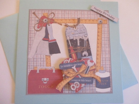 Tools for a man 7x7 card with decoupage by Pam Ogilvy