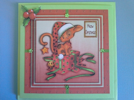 Cute Kitten Christmas Cardtopper kit 1003 by Pam Ogilvy