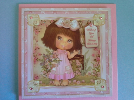 Cute Girl Large Pink Square Card Front by Pam Ogilvy