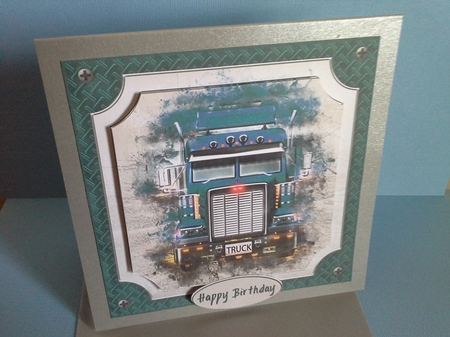 Teal Grunge Truck Kit Male Birthday Cards for Men Trucker by Pam Ogilvy