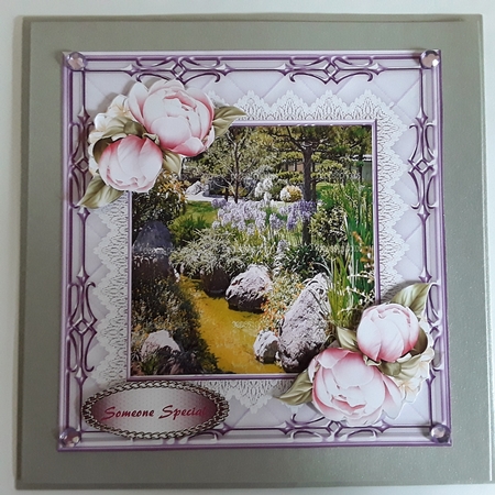 Beautiful Lilac Peony in lace frame  by Pam Ogilvy