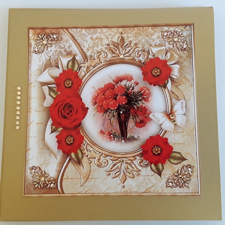 Topper Vintage Roses & Carnations with Butterfly by Pam Ogilvy