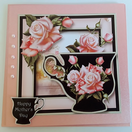 Enamel Teacup & Edwardian Roses 8x8 by Pam Ogilvy