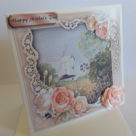 Windmill in the Meadow and Vintage lace  by Pam Ogilvy