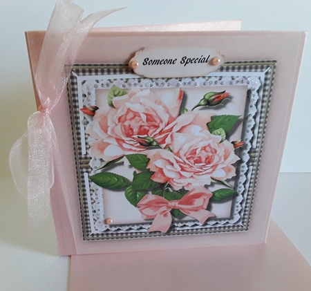 Beautiful Pink   Roses on Gingham and Lace  by Pam Ogilvy