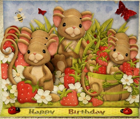Strawberry Mice Freestanding Pop Up Card Kit by Pam Sperling