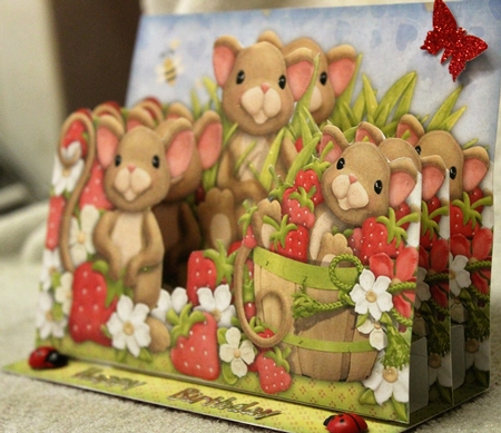 Strawberry Mice Freestanding Pop Up Card Kit by Pam Sperling