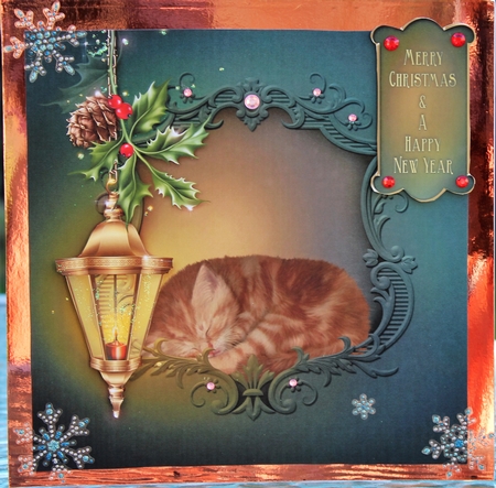 Sleepy Christmas Kitten Card Topper by Pam Sperling
