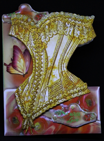 French Corset Minikit - Golden Corset with Apricot Roses by Pam Sperling