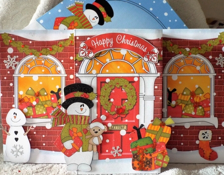 3D Xmas Snowman Up Front Card Decoupage by Pam Sperling