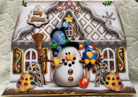 Christmas Winter House with Snowman for Kids Card by Pam Sperling