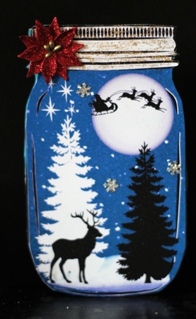 Stunning deer scene in mason jar shaped card by Pam Sperling