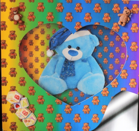 Blue Christmas Teddy Decoupage  by Pam Sperling