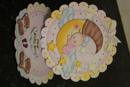 Baby Girl on the Moon Scalloped Round Easel Card by Pam Sperling