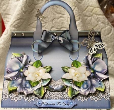 Handbag Shaped Card Roses & Camelias Mini Kit by Pam Sperling
