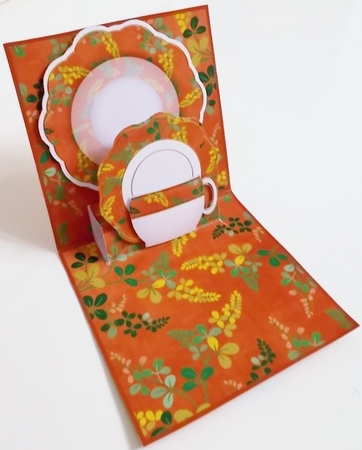 Oriental Ferns Red 3D Tea Set Pop Up Card Kit by Pam Stubley
