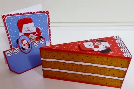 3D Christmas Cake Slice Treat Box Gift Set Mini Kit - Snowman Oli by Pam Stubley