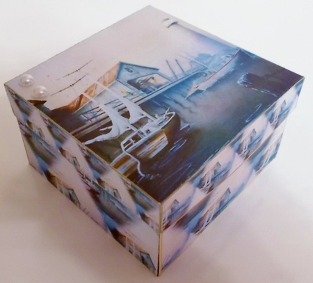 Gift Box - Hand Painted Harbour Scene by Pam Stubley