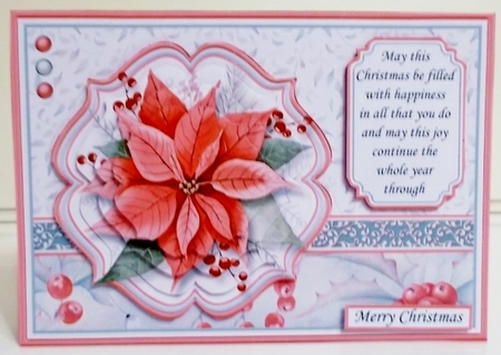 PINK POINSETTIA A5 Christmas Decoupage Pyramage & Insert Kit by Pam Stubley
