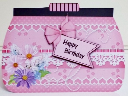 3D Shaped Card  Kit - A Touch of Elegance Flowers, Lace & Pearls Clutch Bag by Pam Stubley
