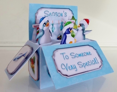 Christmas Penguins Box Card Kit With Envelope & Masses Of Greetings by Pam Stubley