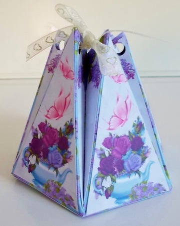 HEXAGONAL GIFT BAG - PURPLE FLOWERS IN TEAPOT by Pam Stubley