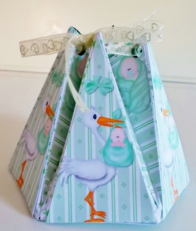 HEXAGONAL GIFT BAG - STORK WITH BABY by Pam Stubley