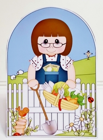 3D Shaped Card  Kit - In the Garden - Lady has picked the Veggies by Pam Stubley