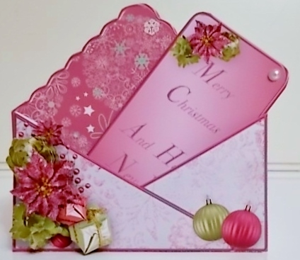 Pink Poinsettias - Stand-up Envelope Card Mini Kit by Pam Stubley