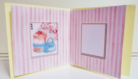 6 x 6 Card Insert Peach/White Watercolour Stripes with Hatbox/Handbag Panel and Blank Panel by Pam Stubley