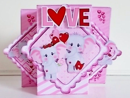 VALENTINE ELEPHANTS 3D POP UP CARD, ENVELOPE, DECOUPAGE KIT by Pam Stubley