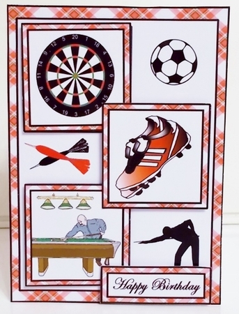 Three squares- Darts, snooker & football (Red) by Pam Stubley