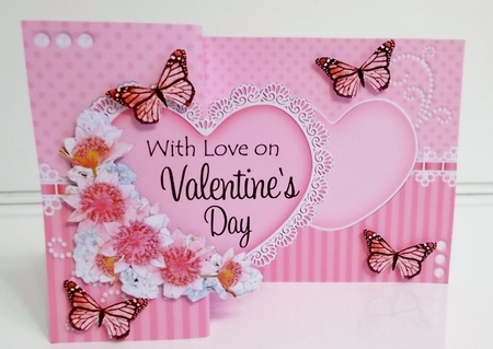 3 in 1 Floral Heart - 3D Shaped No-Hole Fold Back Card with Decoupage Mini Kit by Pam Stubley