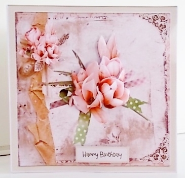 Pink flowers 7x7 card by Pam Stubley