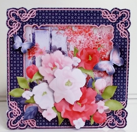 Pink and Navy Posy - Shaped Corners Card Mini Kit by Pam Stubley