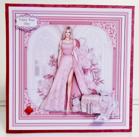 A SPECIAL EVENING PINK & BLONDE 7.5 Decoupage Insert Card Kit by Pam Stubley