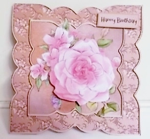 Pink rose shaped card 7x7 approx by Pam Stubley
