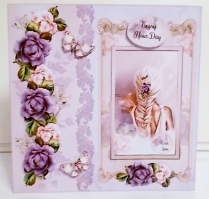 Flowers in her hair Card Front With Decoupage by Pam Stubley