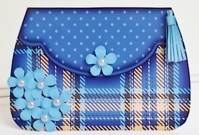 3D Shaped Card  Kit - Pretty Tartan & Polka Dot Fold Over Clutch Bag by Pam Stubley