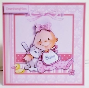 baby girl and kitten 7x7 card by Pam Stubley