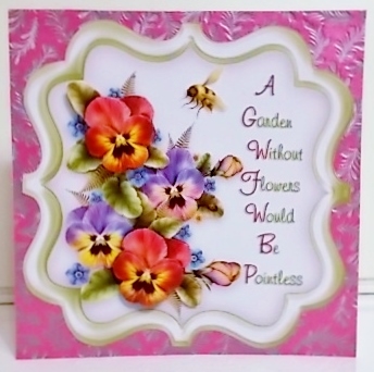 A Garden Without Pansy Flowers & Bees Would Be Pointless - 7 x 7 Card Topper With Decoupage by Pam Stubley