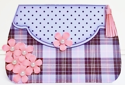 3D Shaped Card  Kit - Pretty Tartan & Polka Dot Fold Over Clutch Bag by Pam Stubley