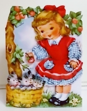 Vintage Girl with Kittens Card by Pam Stubley