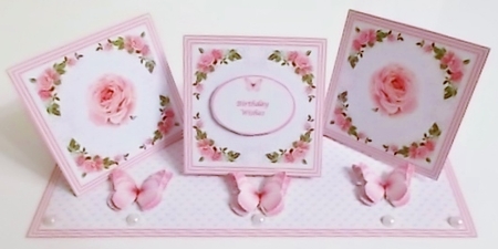 Pink roses triple easel card by Pam Stubley
