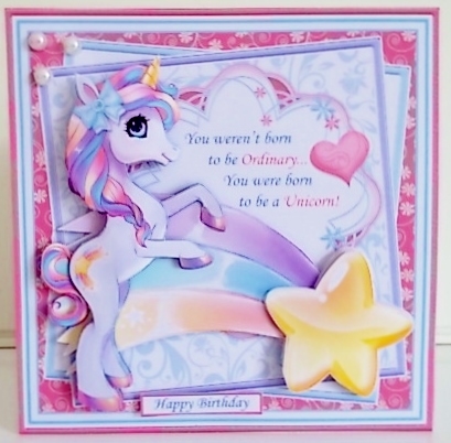 BORN TO BE A UNICORN 7.5 Decoupage & Insert Card Kit by Pam Stubley