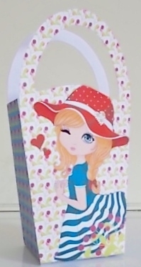 LARGE ROUND TOP GIFT BAG - WINKING GIRL by Pam Stubley