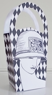 LARGE ROUND TOP GIFT BAG - ART DECO LADY IN HAT by Pam Stubley